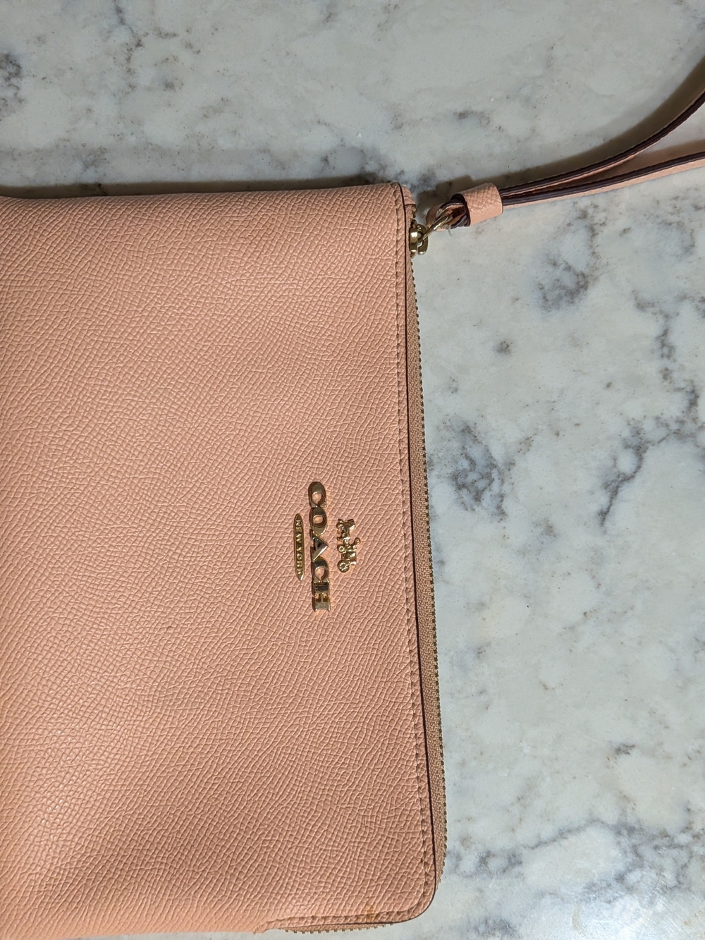 Coach Blush Pink Pebbled Leather Wristlet with Gold Hardware